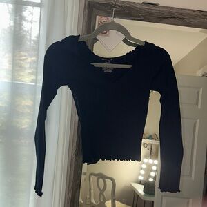 Free People Navy Long Sleeve Top